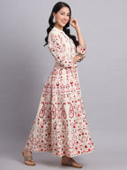 Crimson Kashmiri Embroidered Anarkali – Red & White Festive Wear