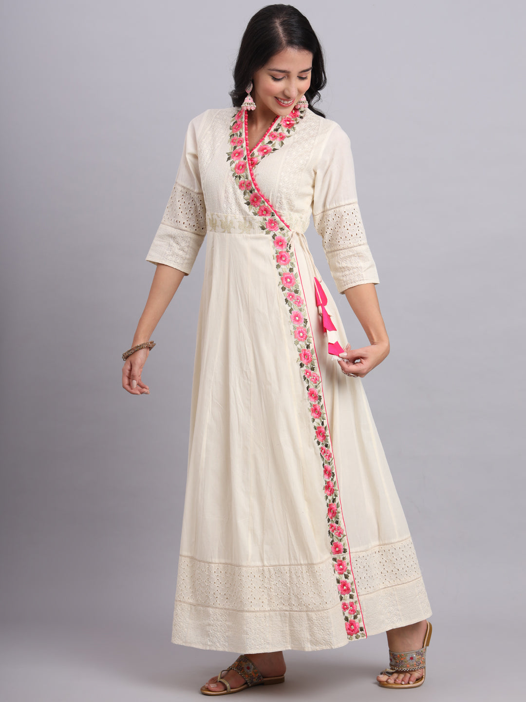 Floral Embroidered Side Tie Angrakha – Elegant Traditional Wear for Women
