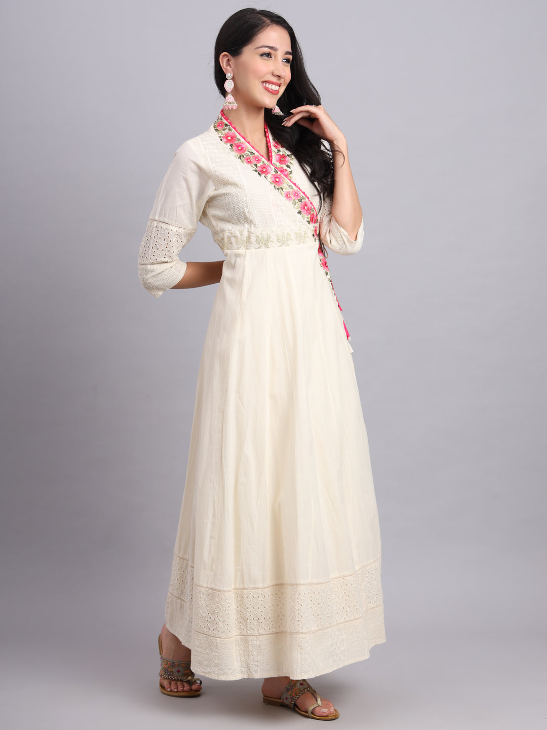 Floral Embroidered Side Tie Angrakha – Elegant Traditional Wear for Women