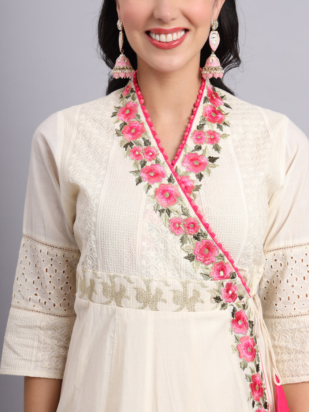 Floral Embroidered Side Tie Angrakha – Elegant Traditional Wear for Women