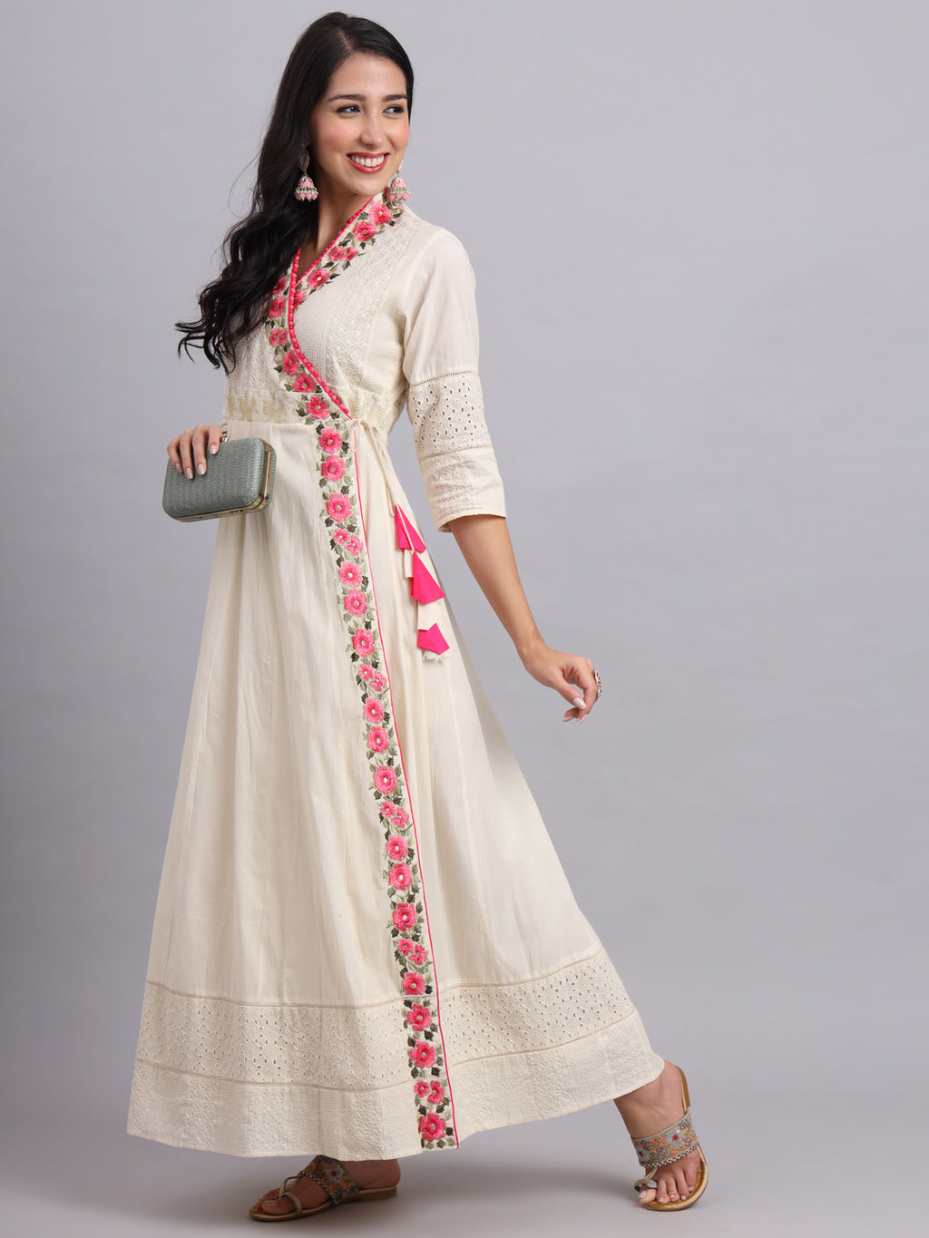Floral Embroidered Side Tie Angrakha – Elegant Traditional Wear for Women