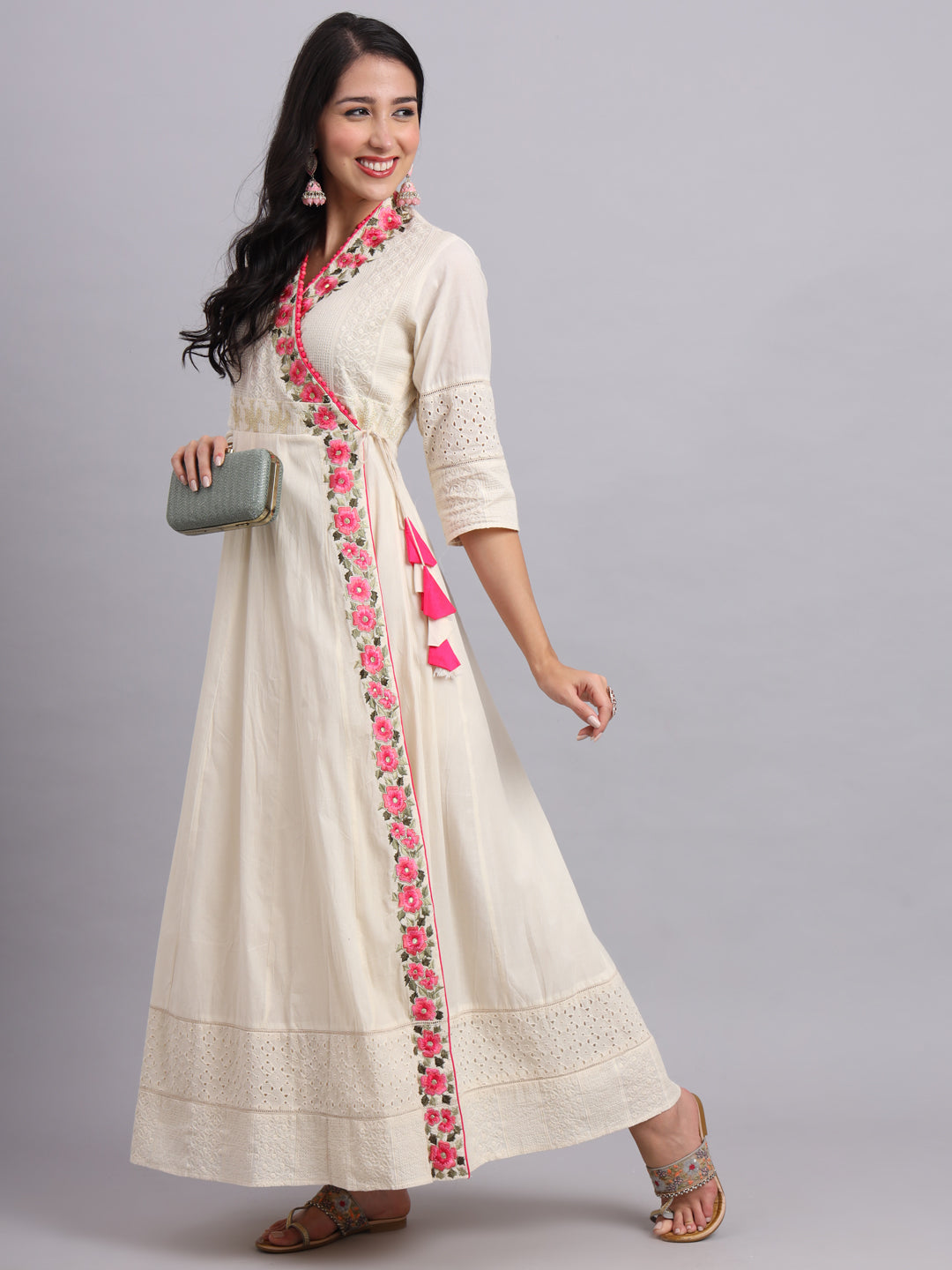 Floral Embroidered Side Tie Angrakha – Elegant Traditional Wear for Women