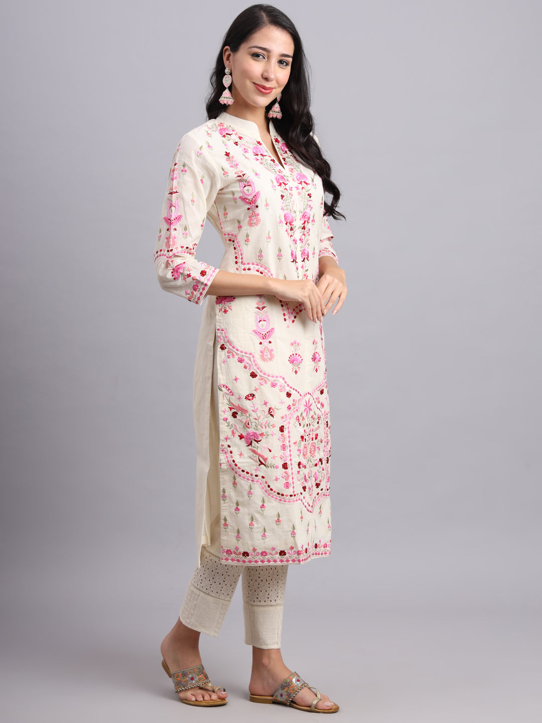Floral Embroidered Kurta Set with Dupatta – Parsi Embroidery