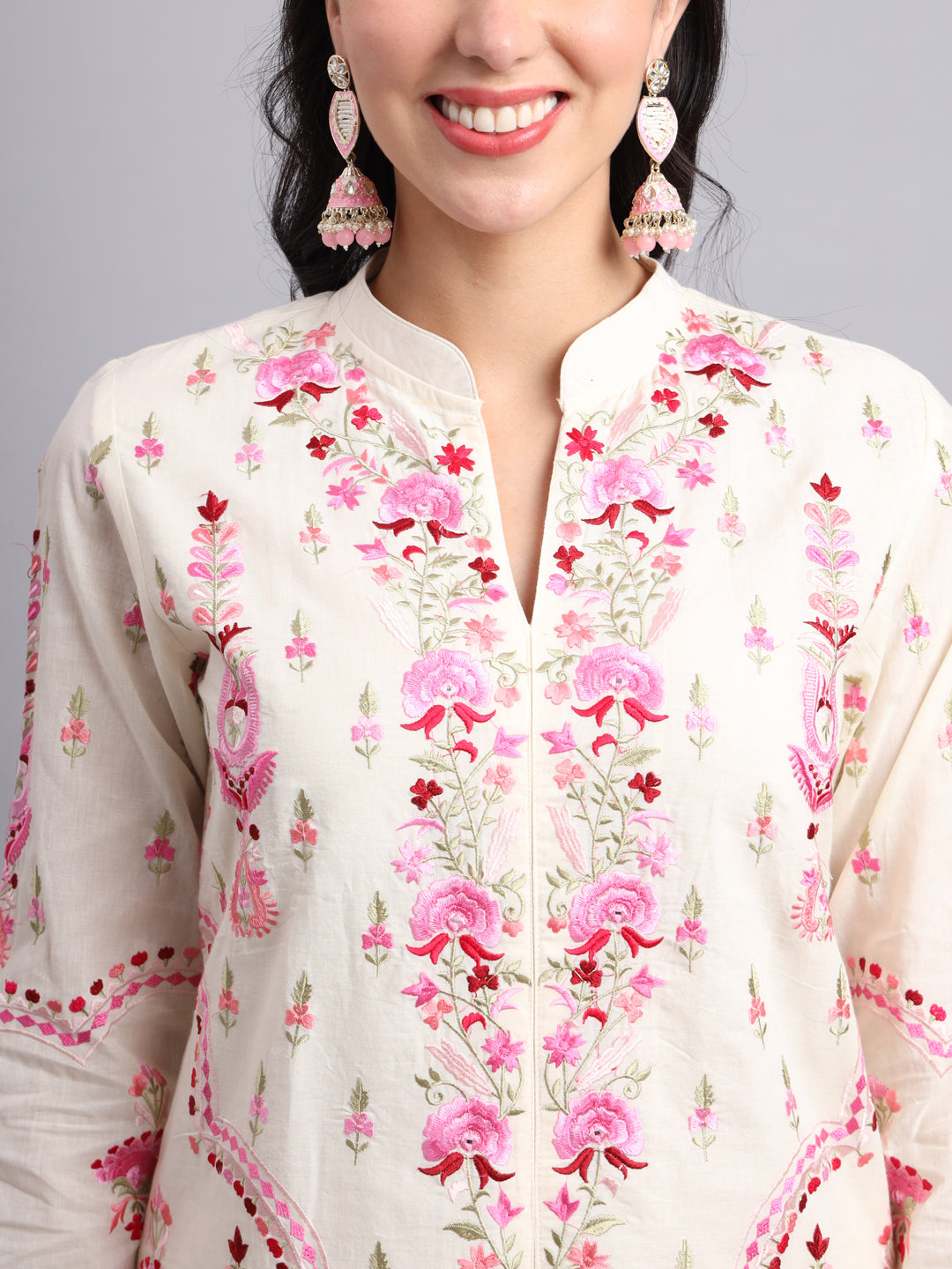 Floral Embroidered Kurta Set with Dupatta – Parsi Embroidery