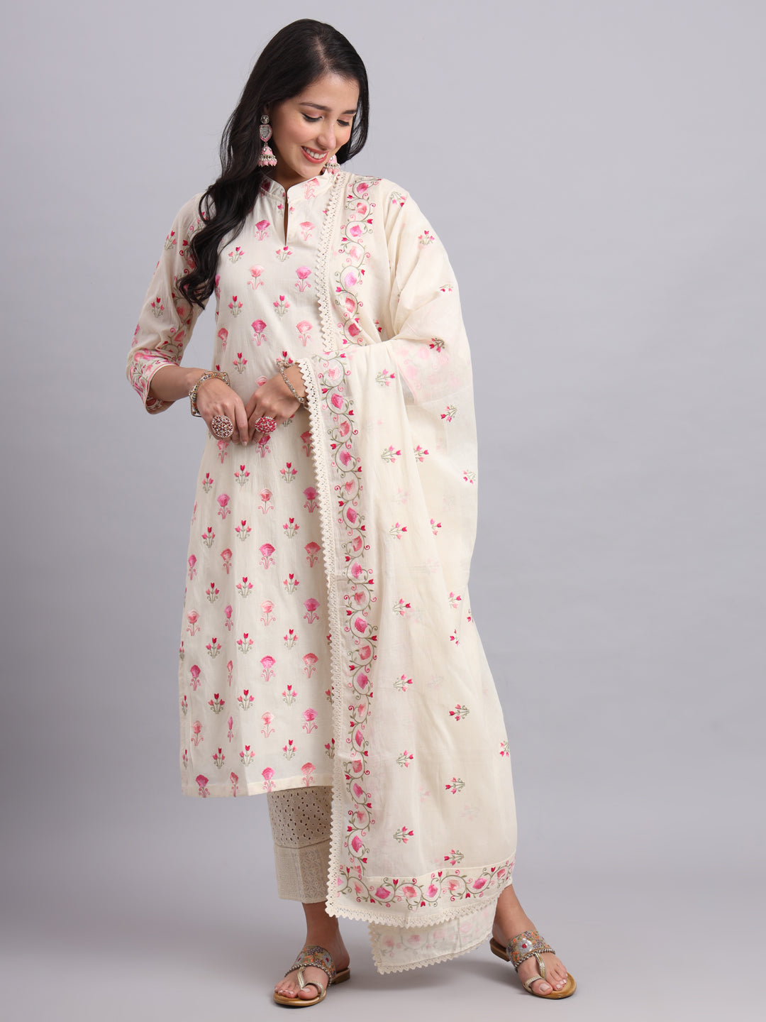 Barfi Kurta Set with Elegant Parsi Embroidery – Luxury Ethnic Wear for Festive Occasions