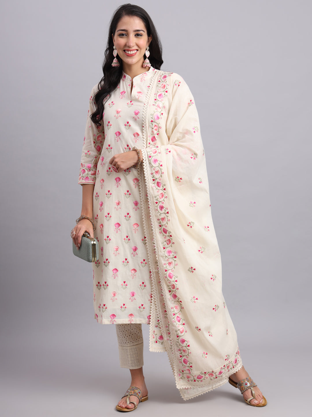 Barfi Kurta Set with Elegant Parsi Embroidery – Luxury Ethnic Wear for Festive Occasions