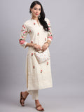 Cream Embroidered Kurta Set – Parsi Floral Charm