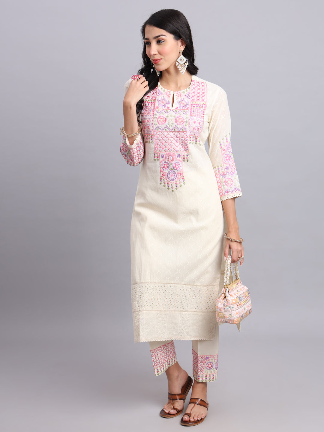 Cotton Kurta for Women with Pink Embroidery | Ethnic Wear Kurta (Only Kurta)