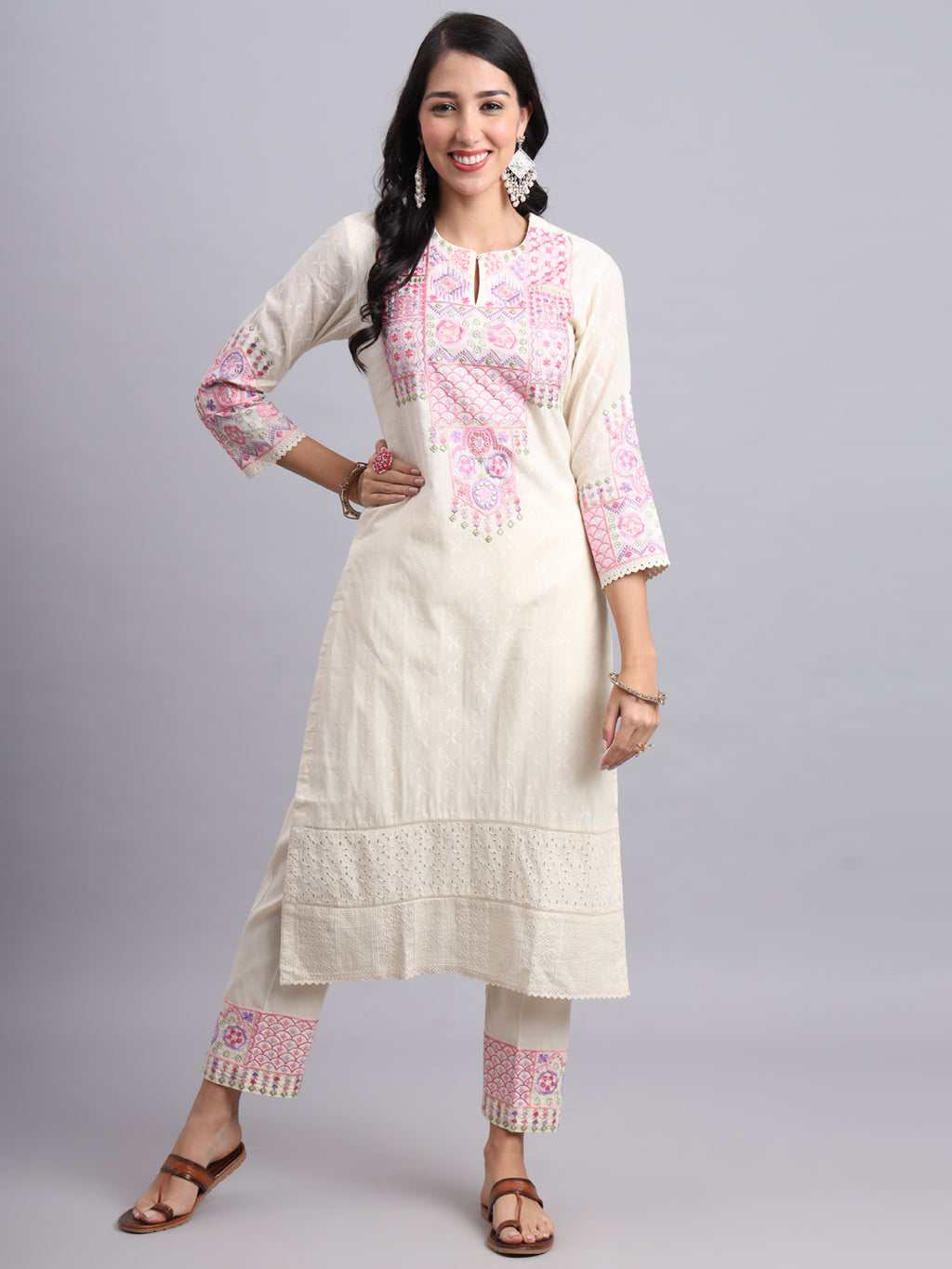 Cotton Kurta for Women with Pink Embroidery | Ethnic Wear Kurta (Only Kurta)