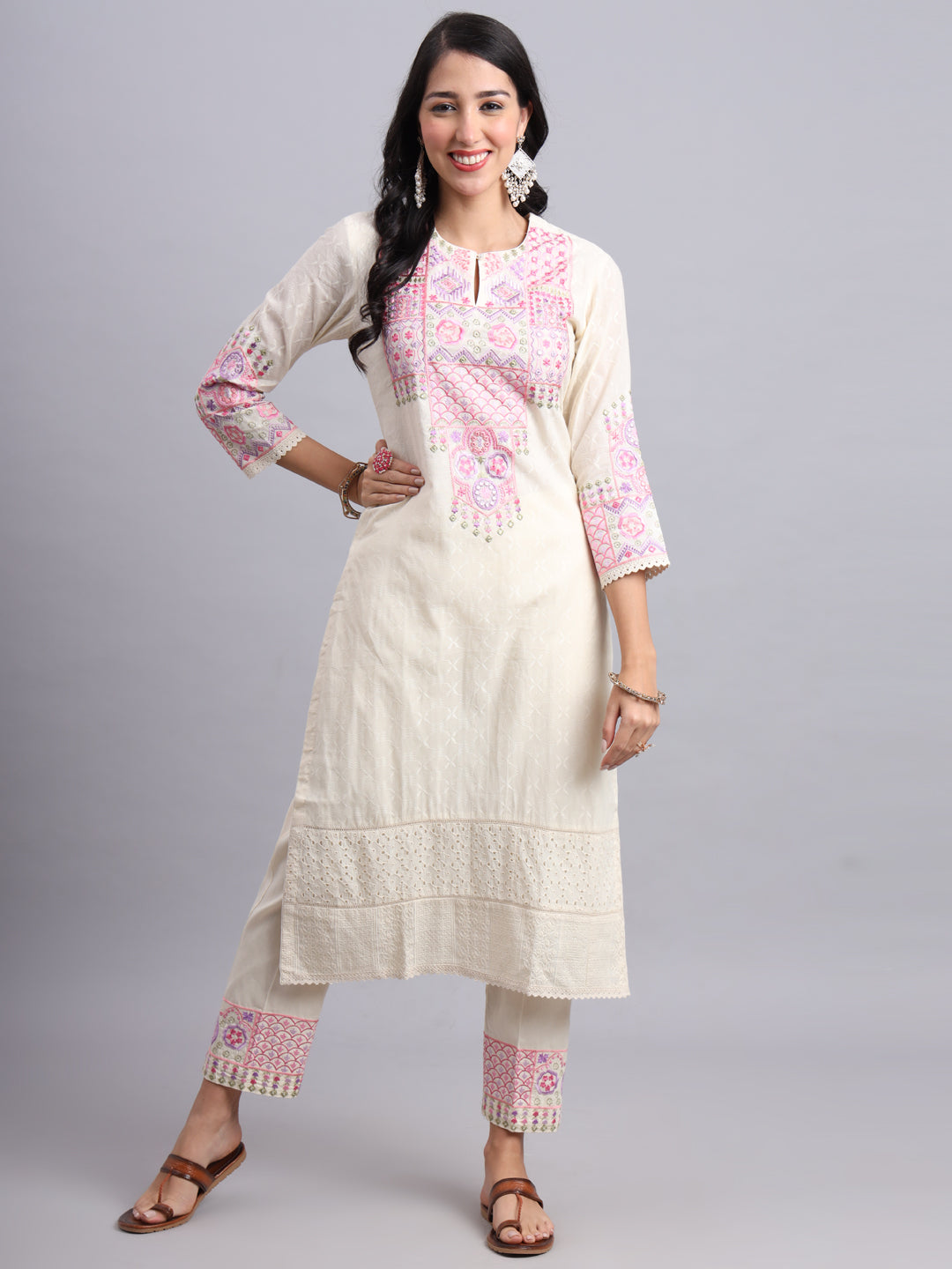 Cotton Kurta for Women with Pink Embroidery | Ethnic Wear Kurta (Only Kurta)
