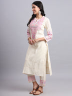 Cotton Kurta for Women with Pink Embroidery | Ethnic Wear Kurta (Only Kurta)