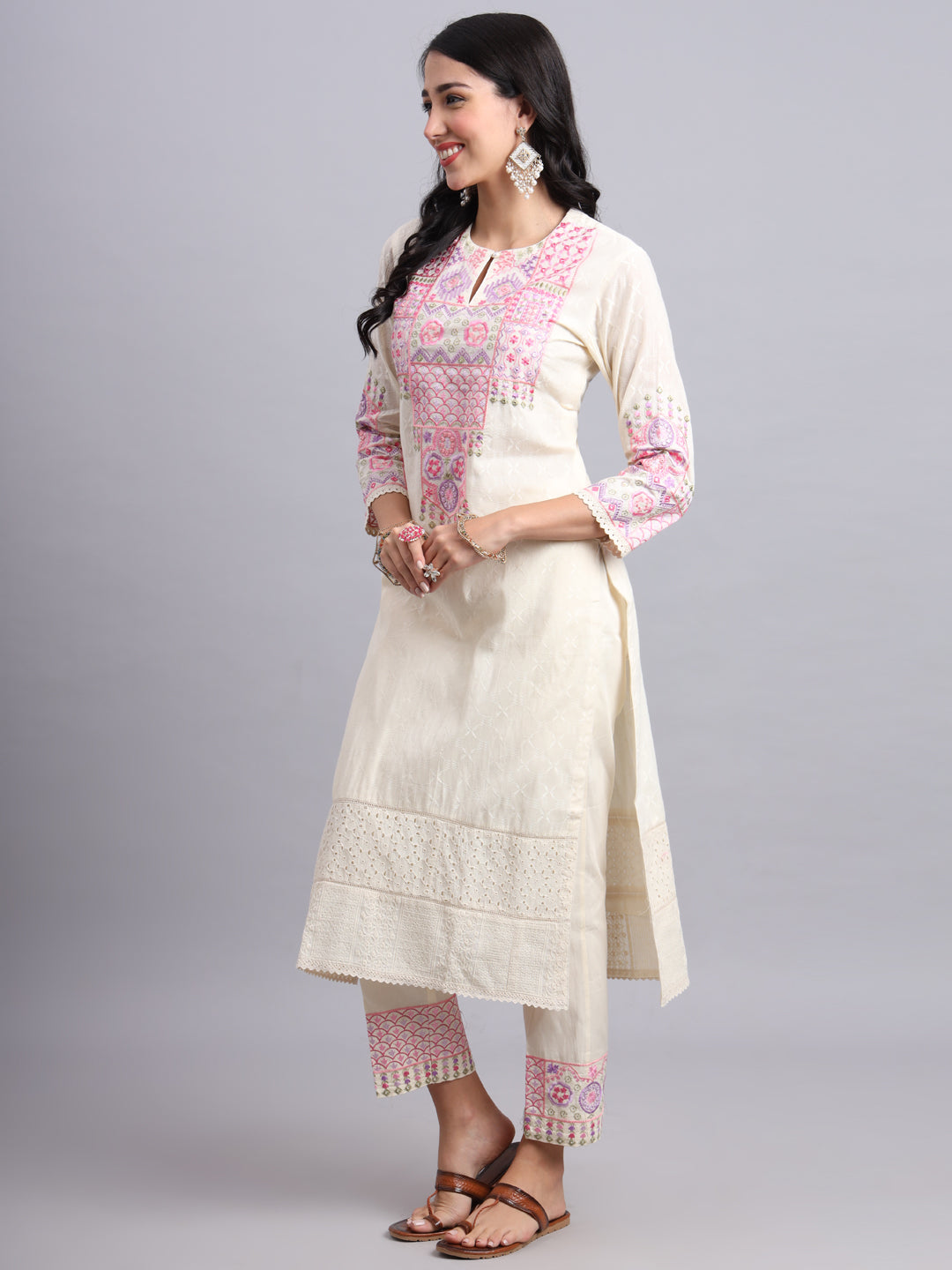 Cotton Kurta for Women with Pink Embroidery | Ethnic Wear Kurta (Only Kurta)