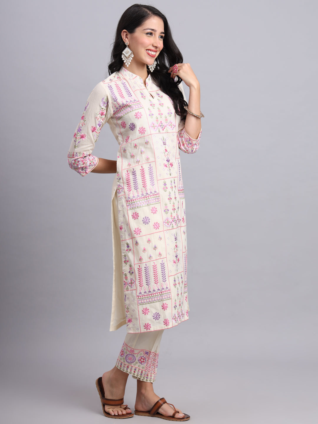 Cream Cotton Printed Kurta for Women – Ethnic & Office Wear (Only Kurta)
