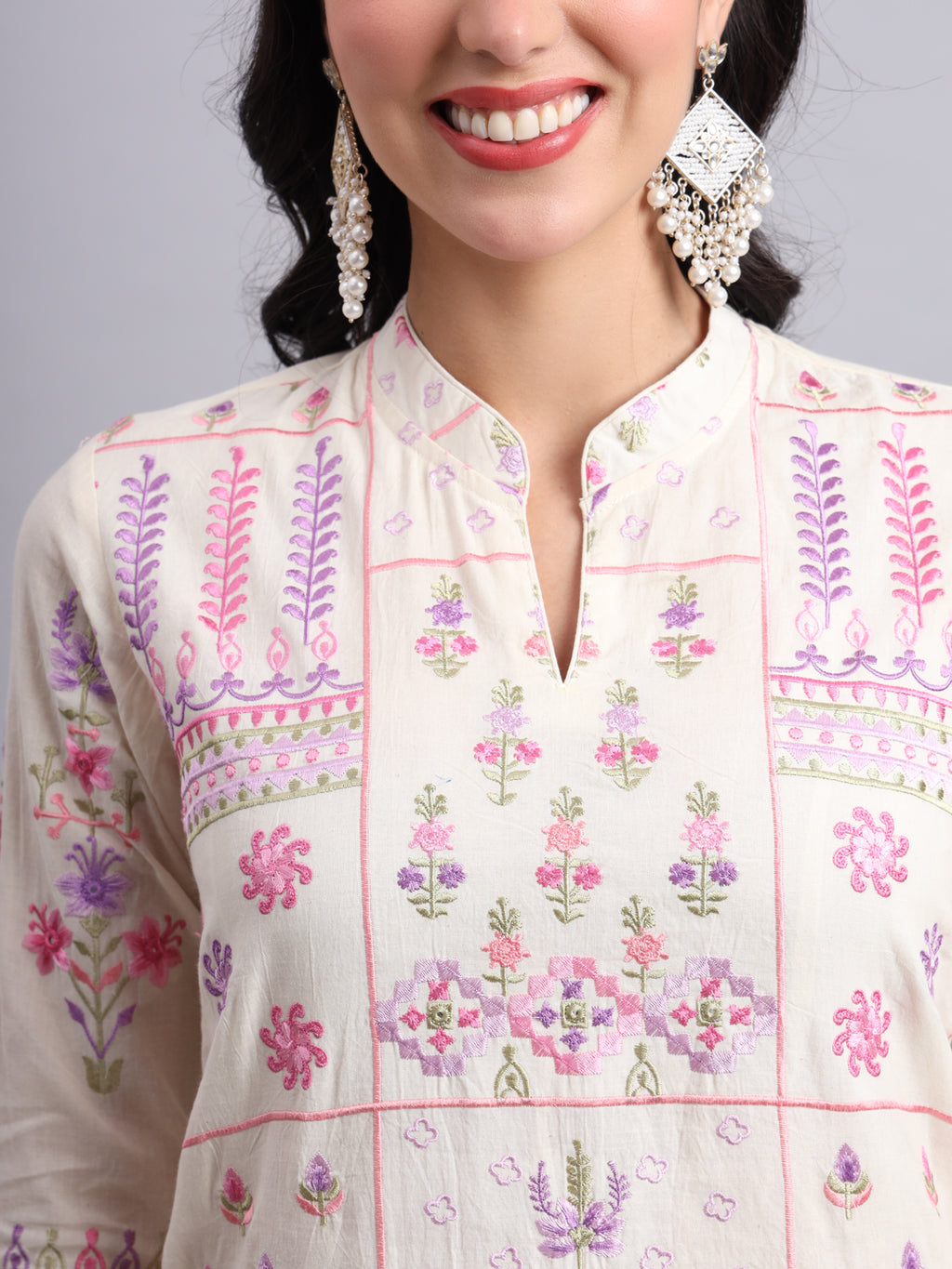 Cream Cotton Printed Kurta for Women – Ethnic & Office Wear (Only Kurta)