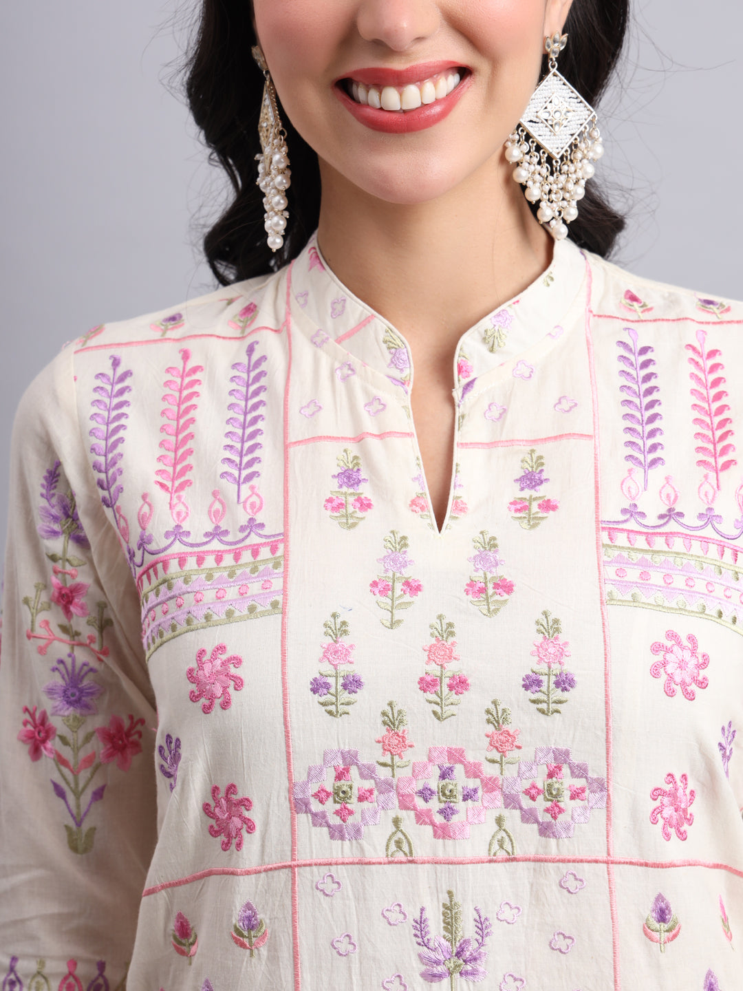 Cream Cotton Printed Kurta for Women – Ethnic & Office Wear (Only Kurta)