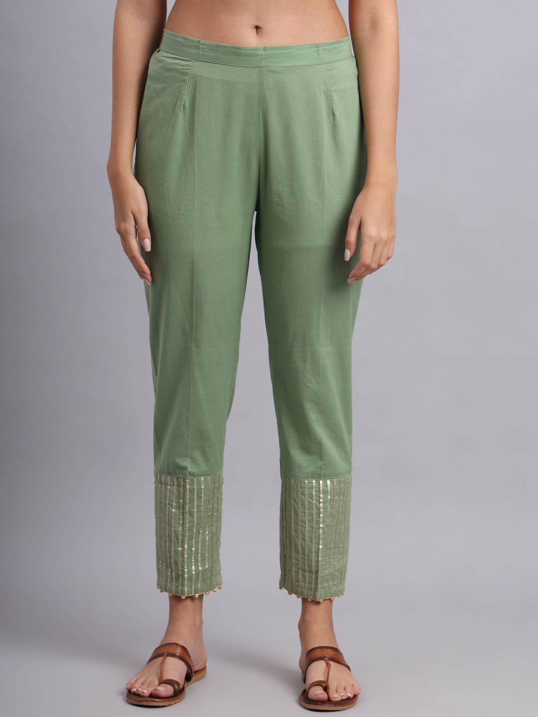 Shabreen Festive Green Straight Kurta Set – Traditional Gota & Floral Design