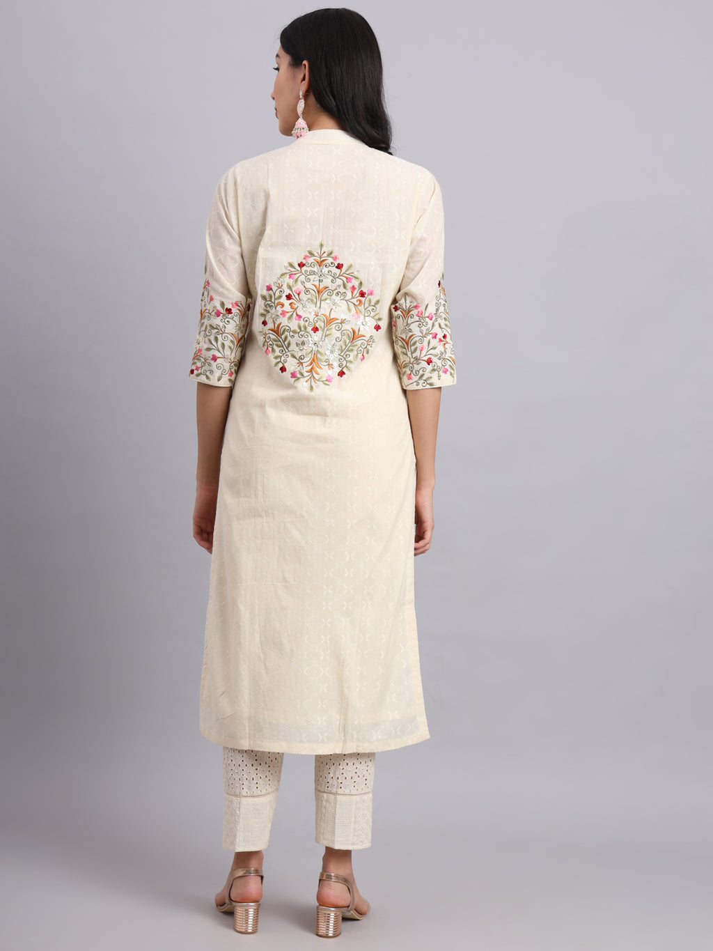 The Ivory Bloom Kurta Set – Graceful Embroidery for Women