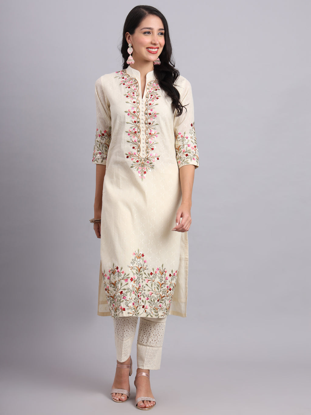 The Ivory Bloom Kurta Set – Graceful Embroidery for Women