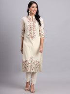 The Ivory Bloom Kurta Set – Graceful Embroidery for Women