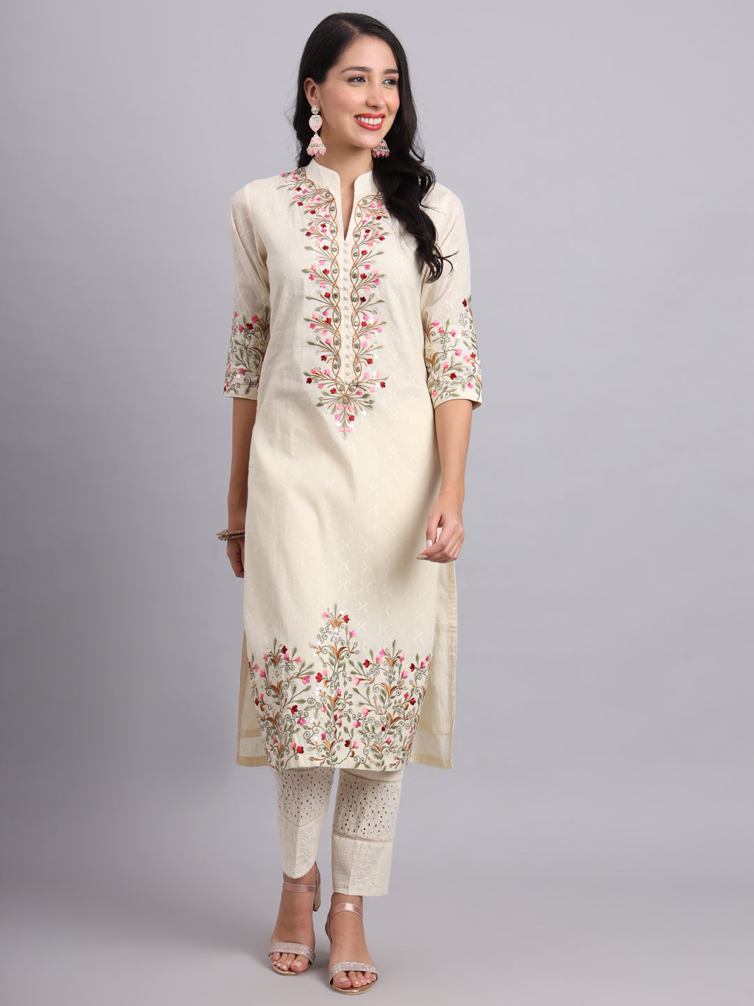 The Ivory Bloom Kurta Set – Graceful Embroidery for Women