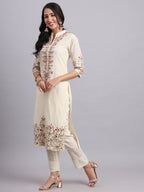 The Ivory Bloom Kurta Set – Graceful Embroidery for Women