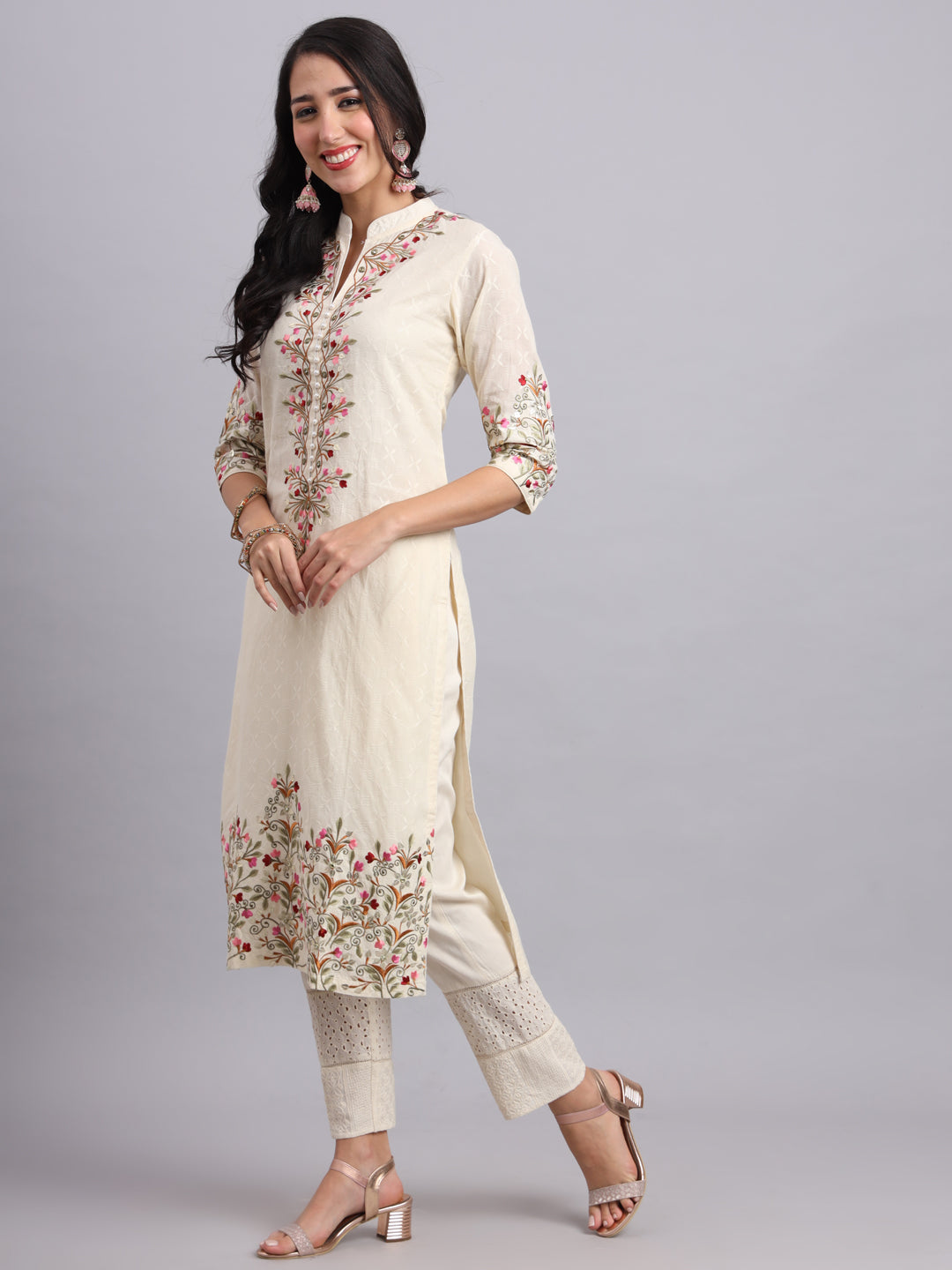 The Ivory Bloom Kurta Set – Graceful Embroidery for Women