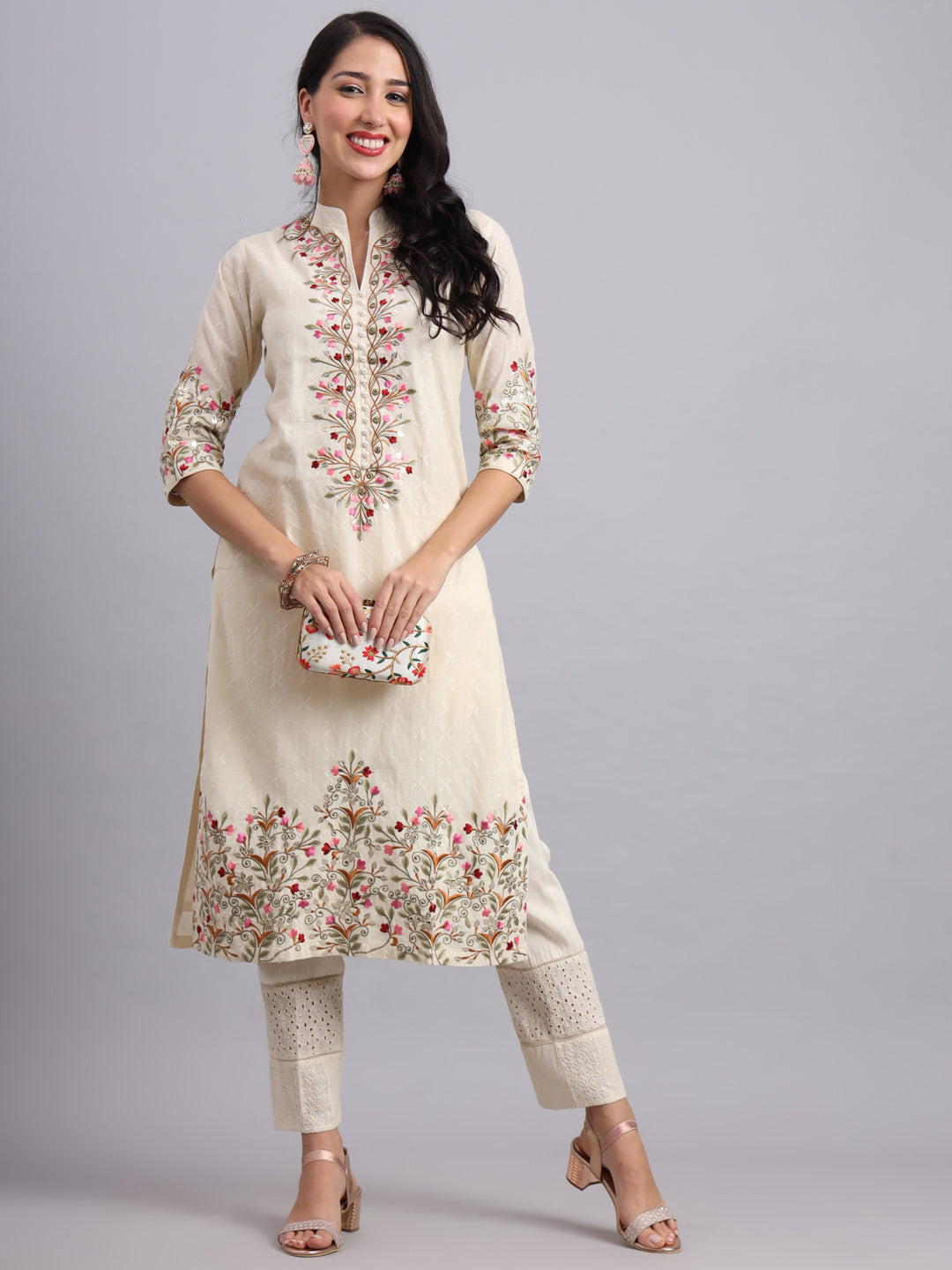 The Ivory Bloom Kurta Set – Graceful Embroidery for Women