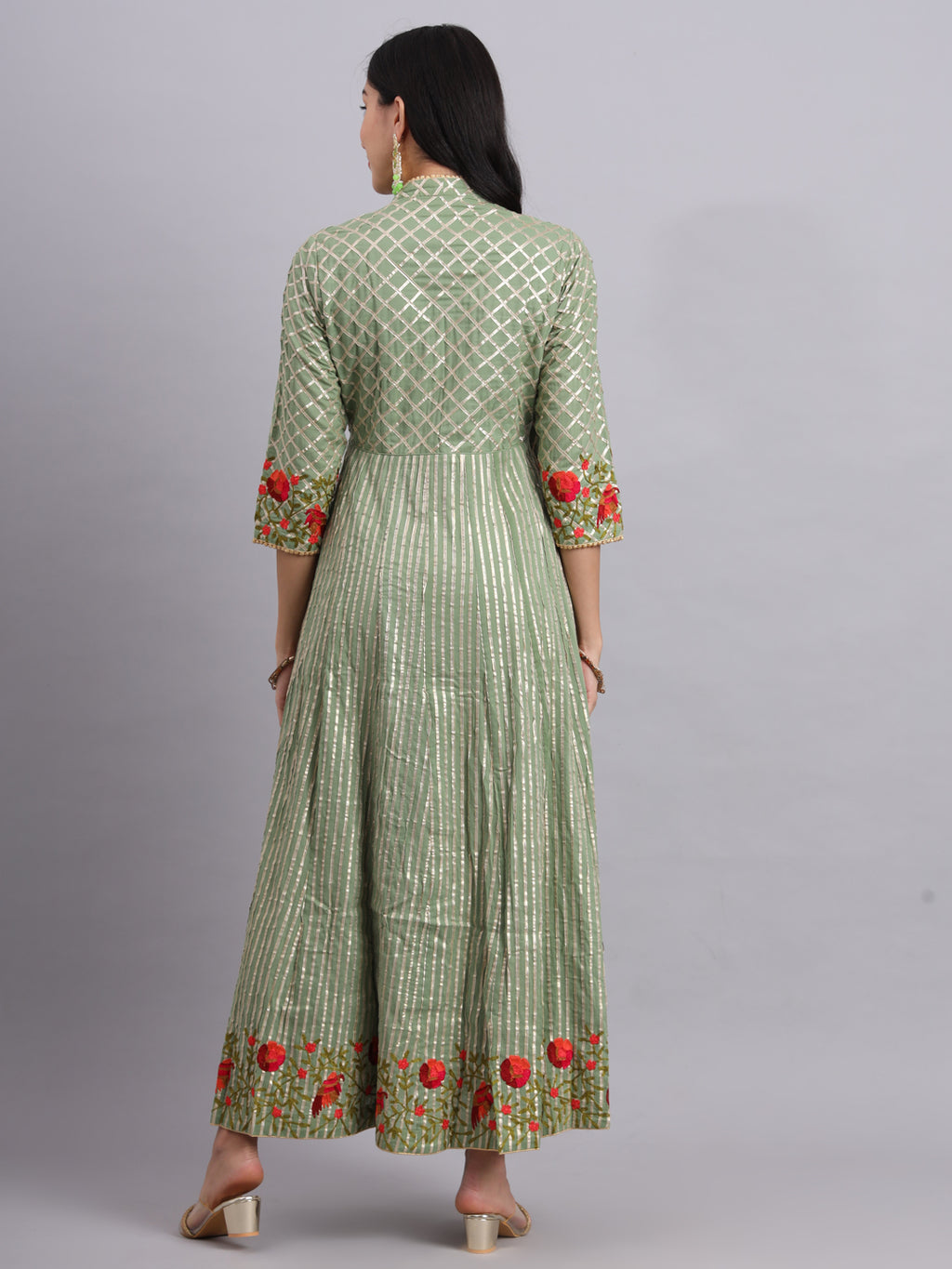 Floral Embroidered Green Angrakha Set – Elegant Ethnic Wear for Women