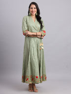 Floral Embroidered Green Angrakha Set – Elegant Ethnic Wear for Women