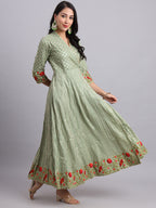 Floral Embroidered Green Angrakha Set – Elegant Ethnic Wear for Women