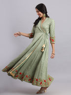 Floral Embroidered Green Angrakha Set – Elegant Ethnic Wear for Women