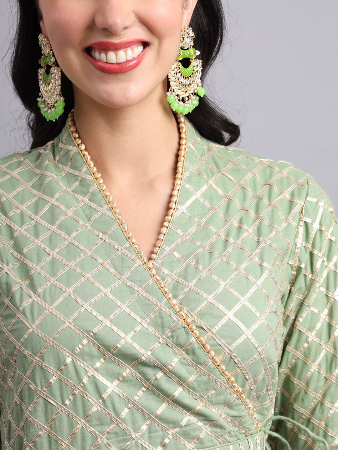 Floral Embroidered Green Angrakha Set – Elegant Ethnic Wear for Women