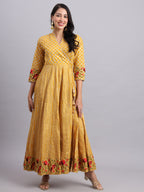 Royal Golden Mustard Gota Angrakha Set – Elegant Ethnic Wear for Women