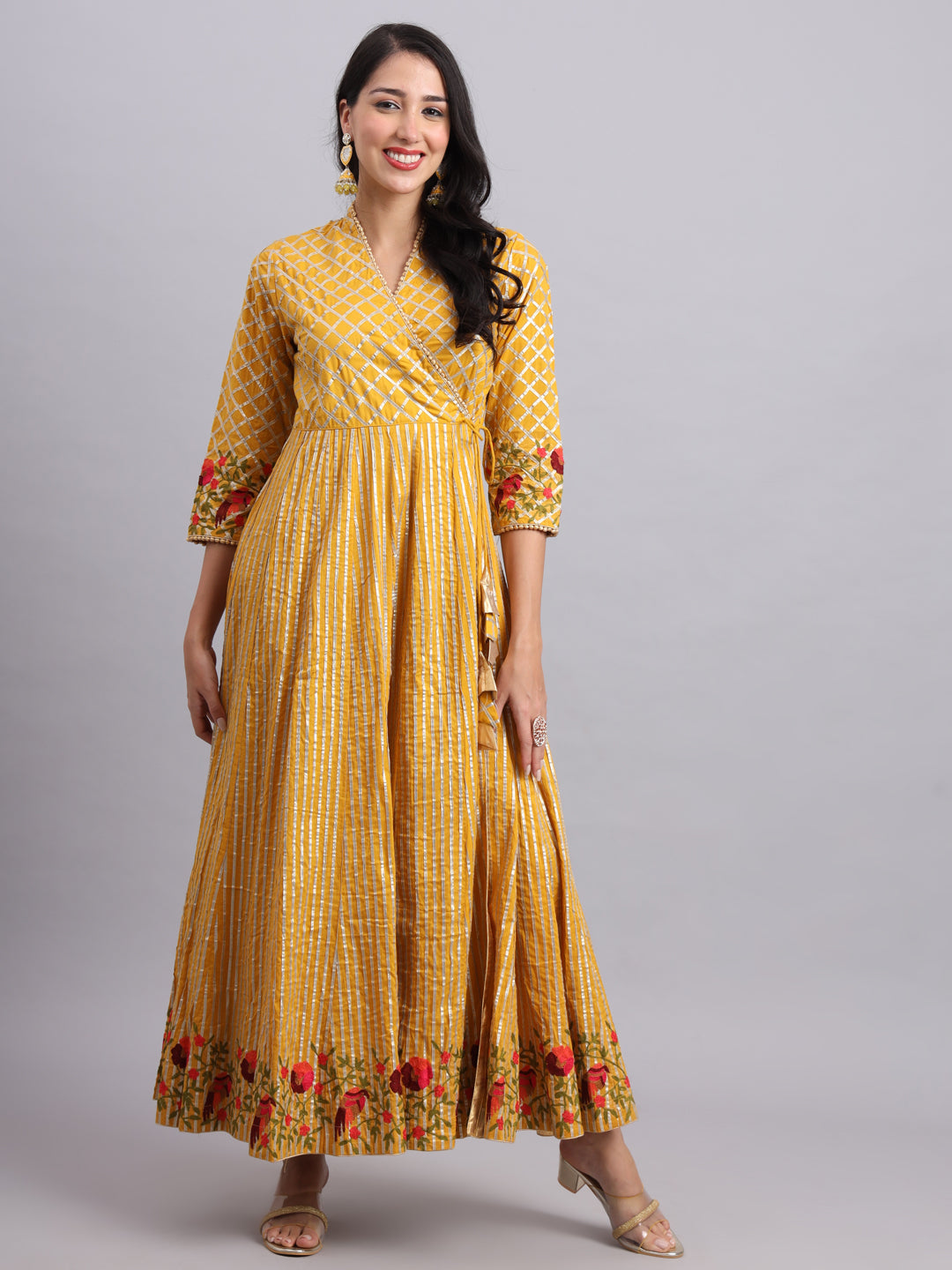Royal Golden Mustard Gota Angrakha Set – Elegant Ethnic Wear for Women