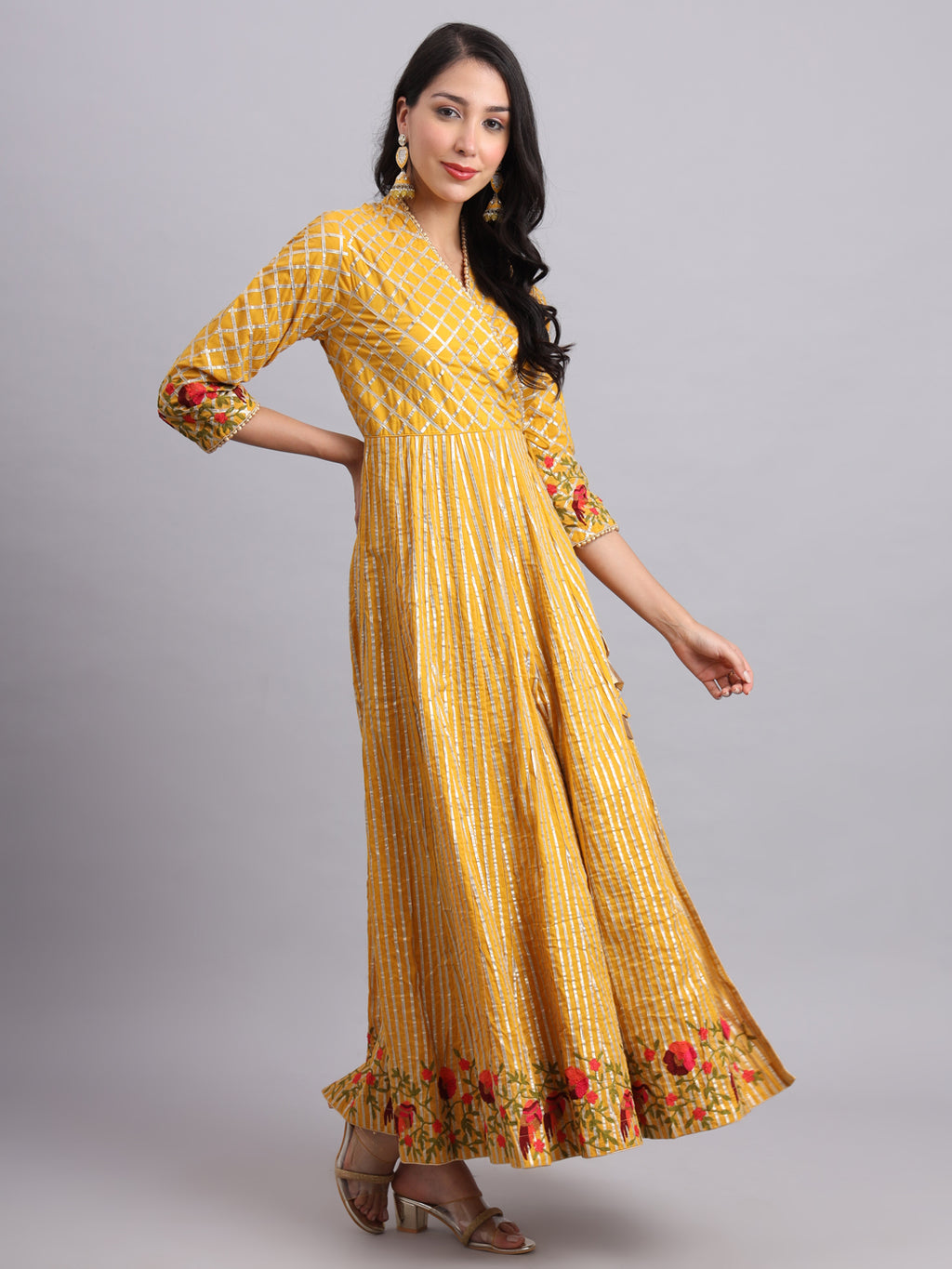Royal Golden Mustard Gota Angrakha Set – Elegant Ethnic Wear for Women