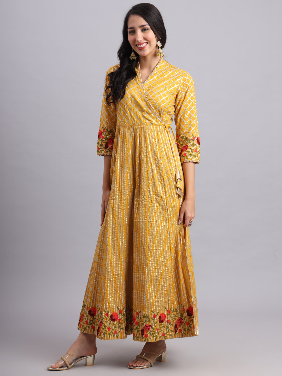 Royal Golden Mustard Gota Angrakha Set – Elegant Ethnic Wear for Women