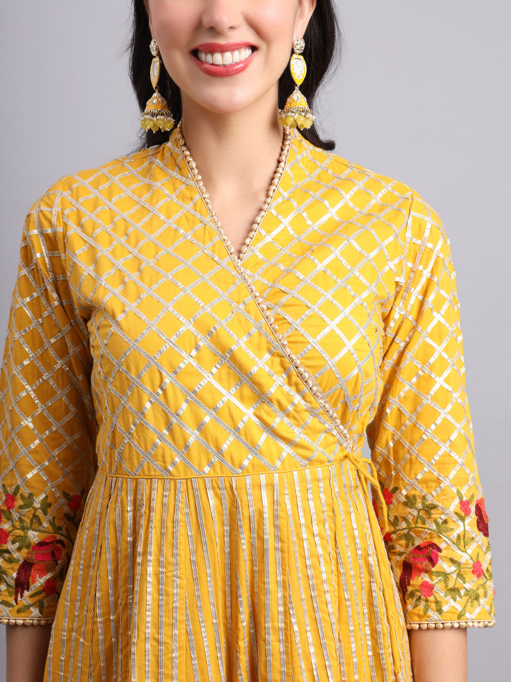 Royal Golden Mustard Gota Angrakha Set – Elegant Ethnic Wear for Women