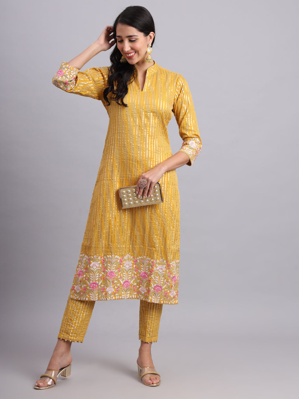 Gota Mustard Kurta and Pants Set – Elegant Festive Style