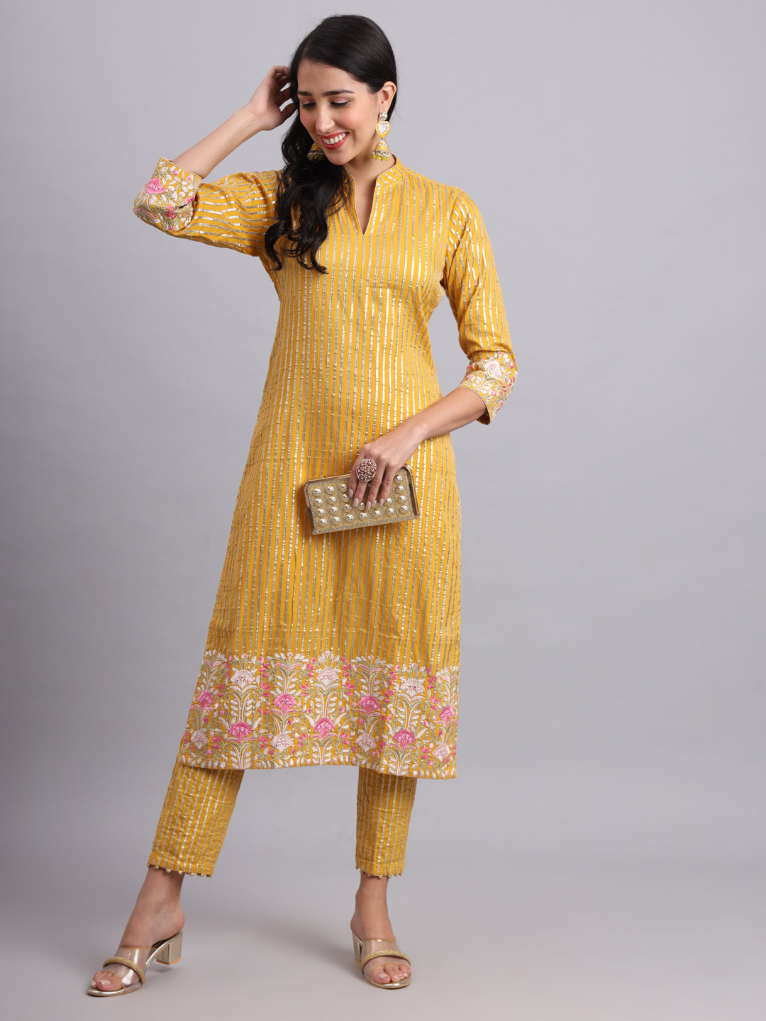 Gota Mustard Kurta and Pants Set – Elegant Festive Style