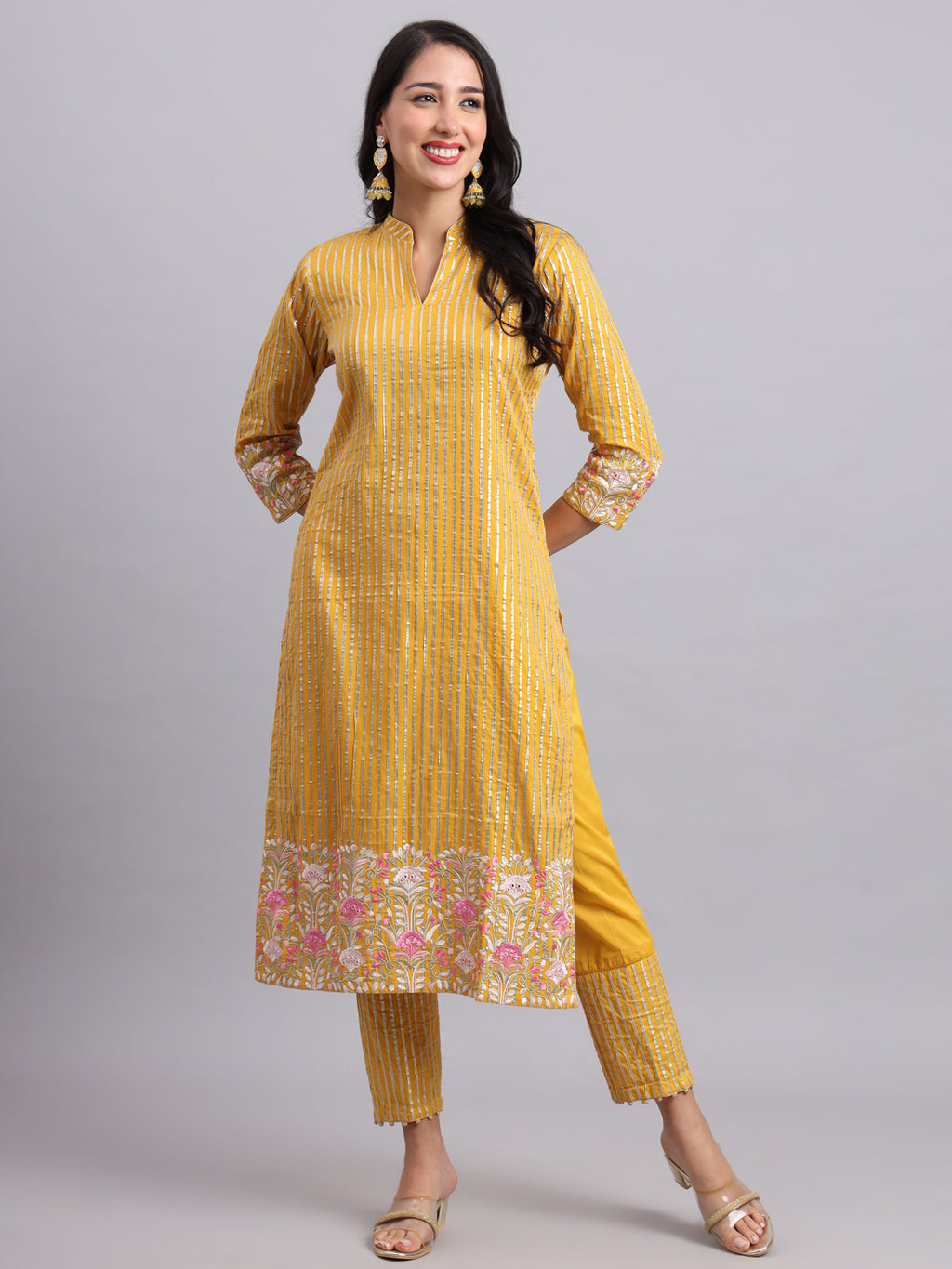 Gota Mustard Kurta and Pants Set – Elegant Festive Style