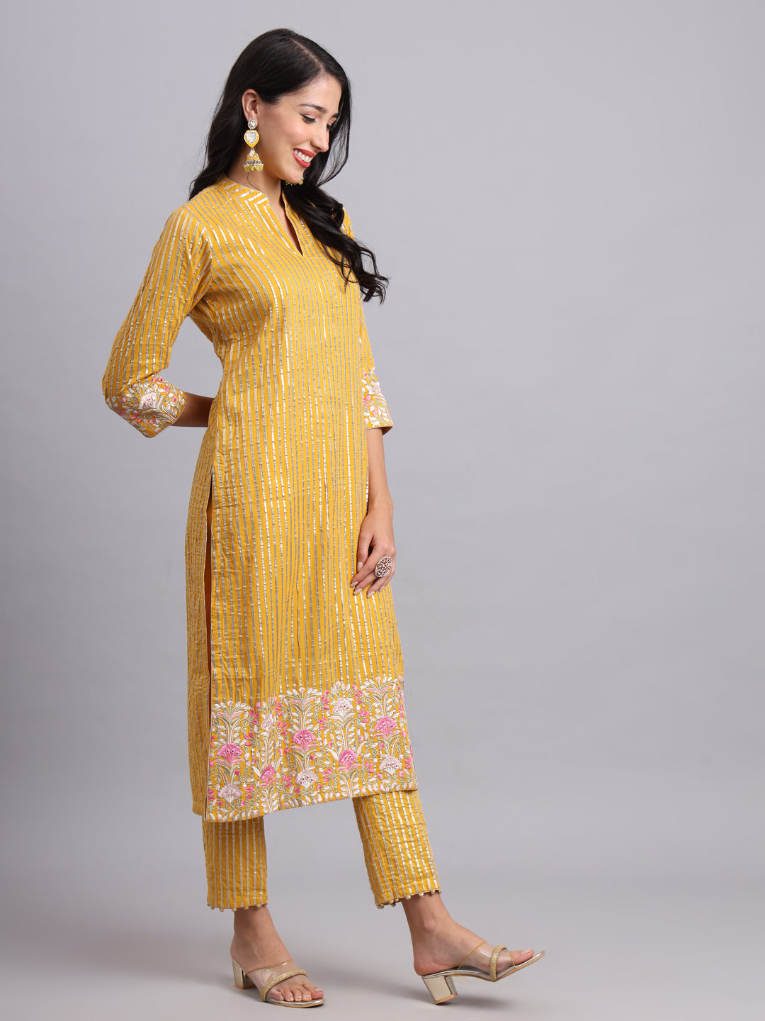 Gota Mustard Kurta and Pants Set – Elegant Festive Style
