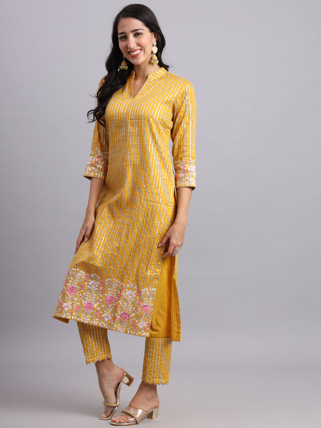 Gota Mustard Kurta and Pants Set – Elegant Festive Style