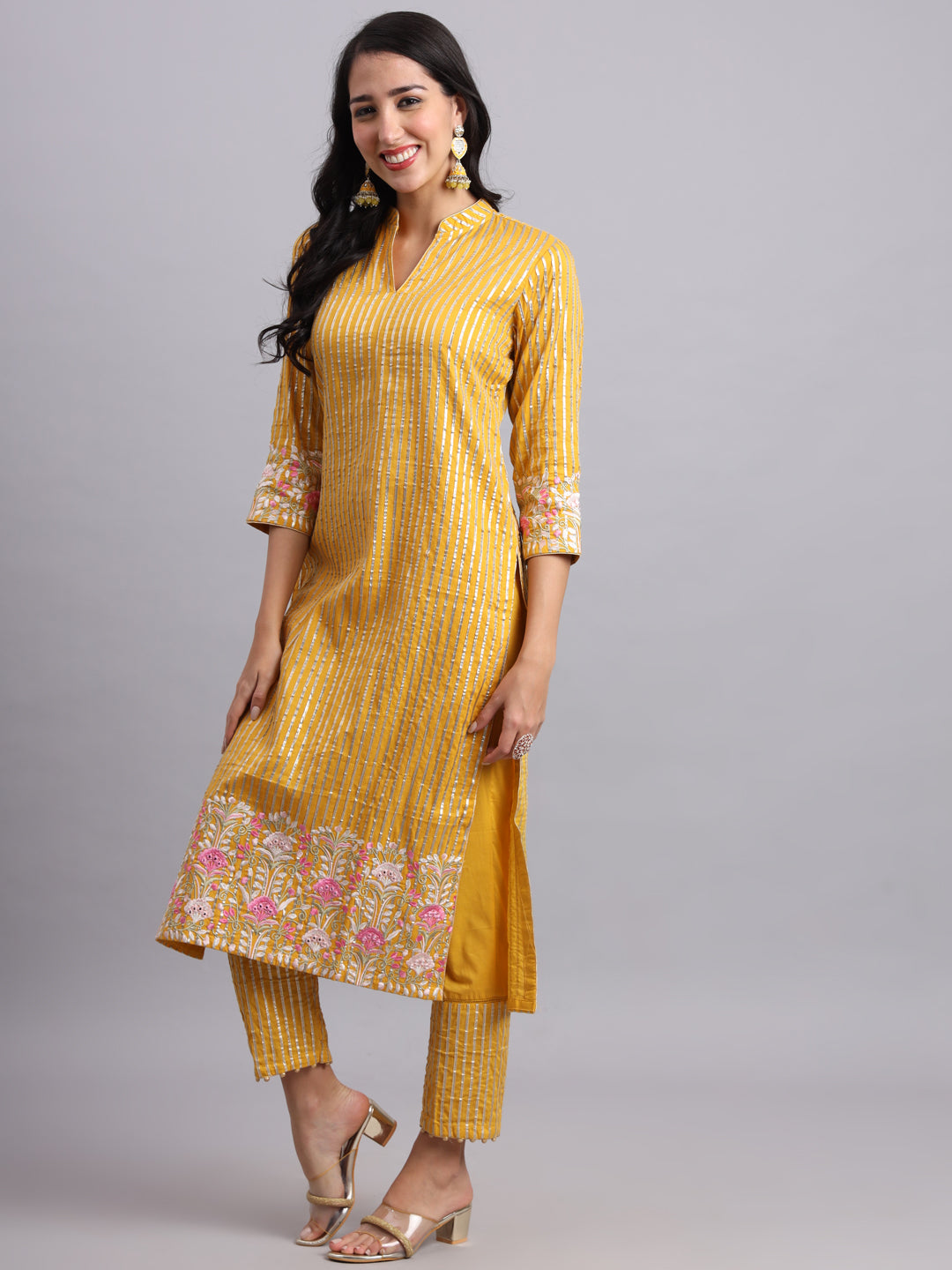 Gota Mustard Kurta and Pants Set – Elegant Festive Style