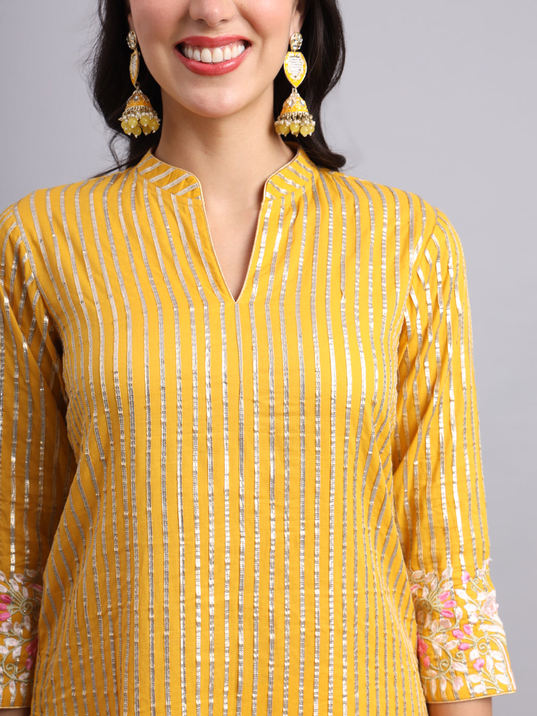 Gota Mustard Kurta and Pants Set – Elegant Festive Style