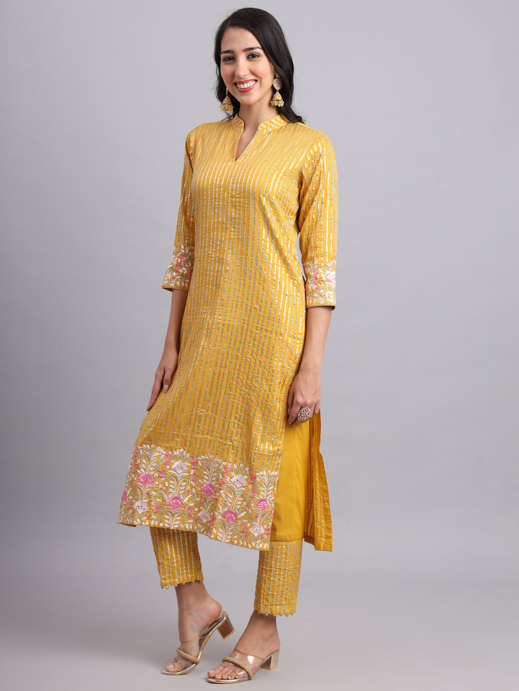 Gota Mustard Kurta and Pants Set – Elegant Festive Style