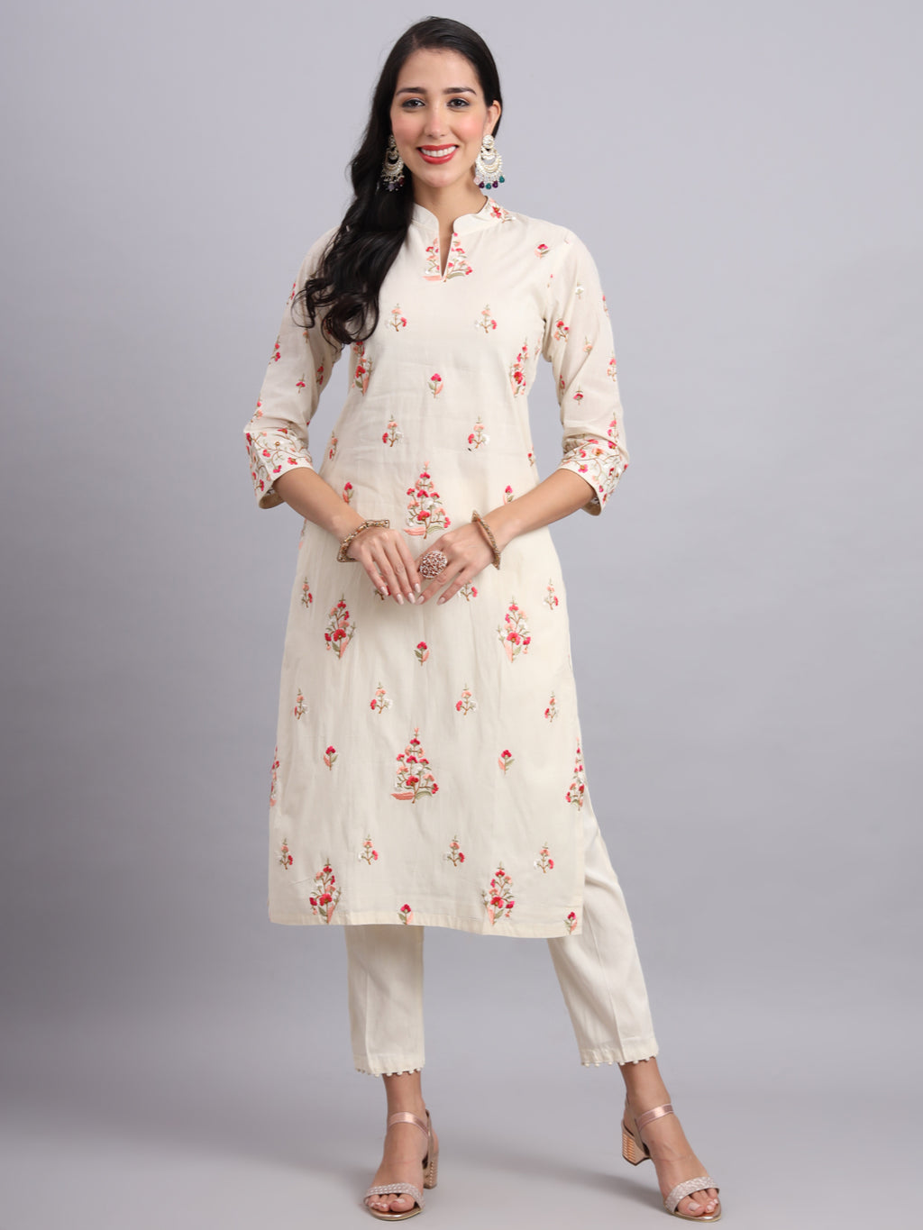 Floral Embroidered Maslin Kurta Set – Elegant Soft Ethnic Wear