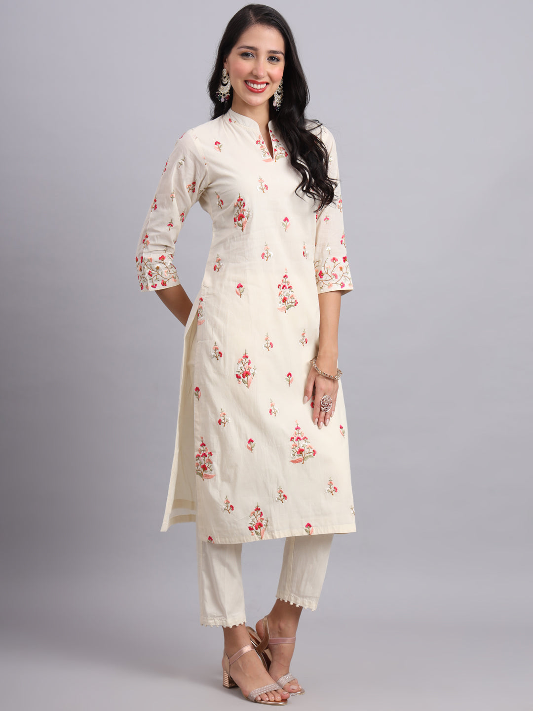 Floral Embroidered Maslin Kurta Set – Elegant Soft Ethnic Wear