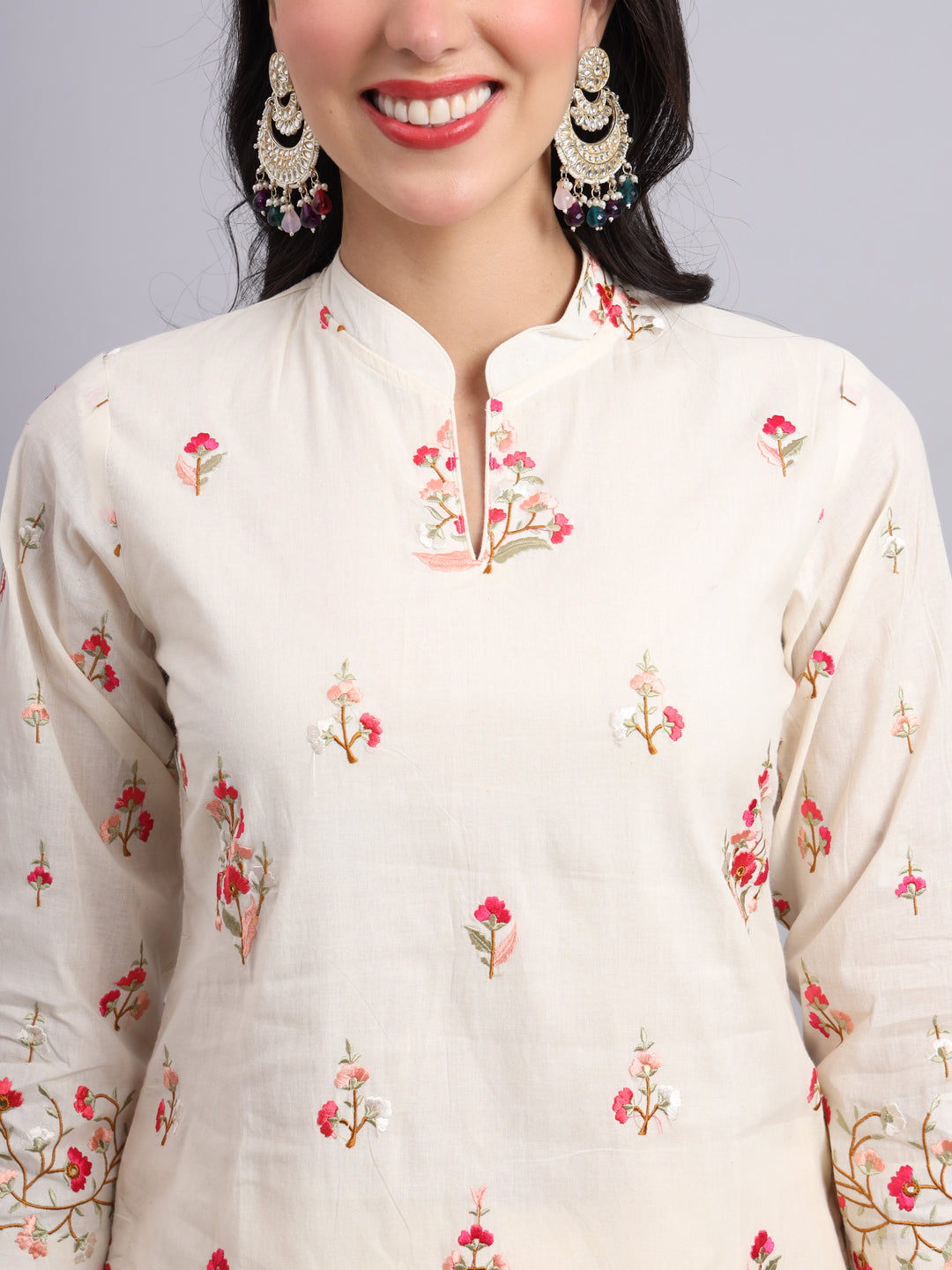Floral Embroidered Maslin Kurta Set – Elegant Soft Ethnic Wear