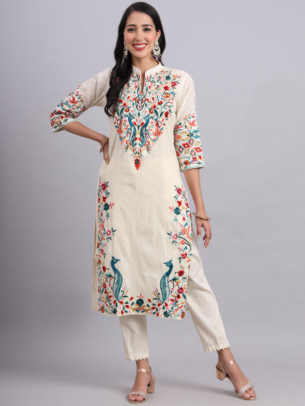 Peacock Embroidered Kurta Set for Women – Elegant by Shabreen