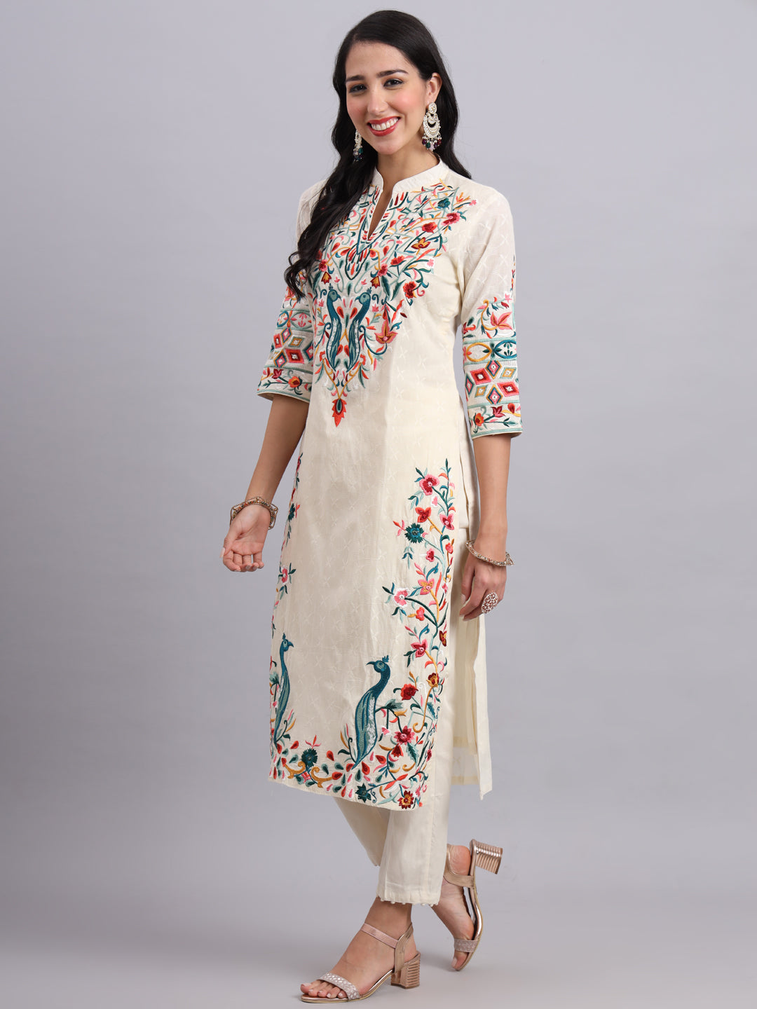 Peacock Embroidered Kurta Set for Women – Elegant by Shabreen